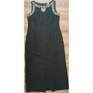 Vintage Jessica Howard Linen Dress Embroidered Beads Shells Natural Turquoise 12